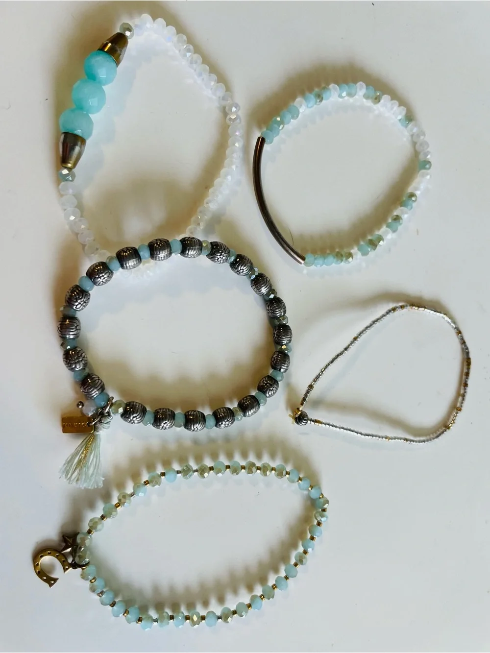 Chan Luu silver acqua elastic stacking charm bracelets - Picture 2 of 3
